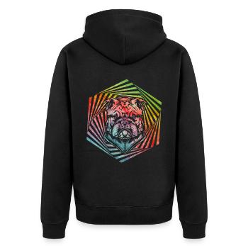 Englische Bulldogge Retro - Unisex Premium Bio Zip Hoodie - Schwarz - Hinten - Nico (187cm)