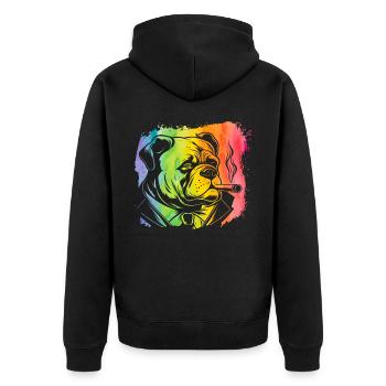 Englische Bulldogge Retro - Unisex Premium Bio Zip Hoodie - Schwarz - Hinten - Nico (187cm)