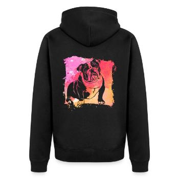 Englische Bulldogge Retro - Unisex Premium Bio Zip Hoodie - Schwarz - Hinten - Nico (187cm)