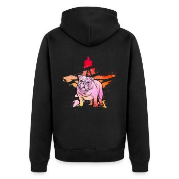 Englische Bulldogge Retro - Unisex Premium Bio Zip Hoodie - Schwarz - Hinten - Nico (187cm)