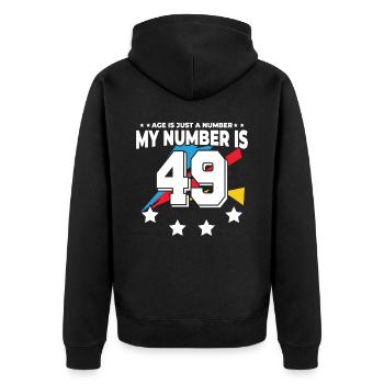 L’âge n’est qu’un chiffre – 49e anniversaire - Veste à capuche bio Premium Unisexe - noir - Dos - Nico (187cm)