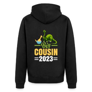 Dinosaurier Din Big Cousin 2023 Saurus Geschenk - Unisex Premium Bio Zip Hoodie - Schwarz - Hinten - Nico (187cm)
