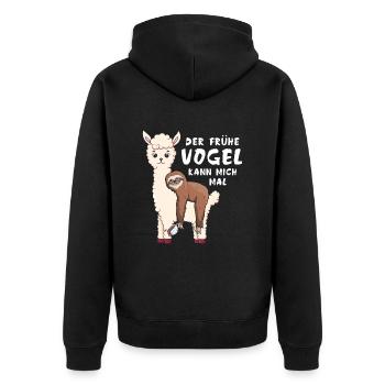 Faultier Der Frühe Vogel kann mich mal - Unisex Premium Bio Zip Hoodie - Schwarz - Hinten - Nico (187cm)