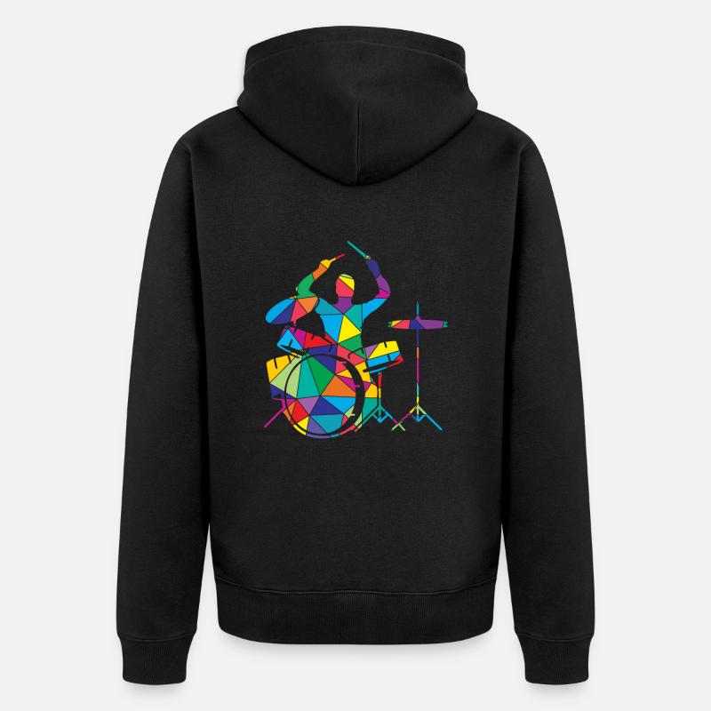 Low Poly Musikalisches Polygon Trommel - Unisex Premium Bio Zip Hoodie - Schwarz