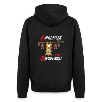 Angepisst von Angepasst Be Different Löwe Anarchie - Unisex Premium Bio Zip Hoodie - Schwarz - Hinten - Nico (187cm)