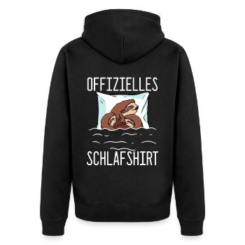 Offizielles Schlafshirt Faultier Schlafanzug - Unisex Premium Bio Zip Hoodie - Schwarz - Hinten - Nico (187cm)