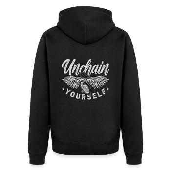 Unicycle Unchain Yourself One Wheel Unicyclist - Unisex Premium Bio Zip Hoodie - Schwarz - Hinten - Nico (187cm)