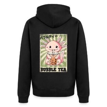 Boba Tea Axolotl Bubble Tea - Unisex Premium Bio Zip Hoodie - Schwarz - Hinten - Nico (187cm)