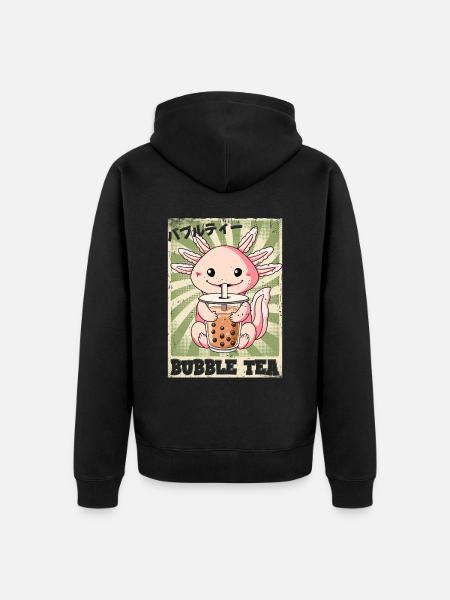 Boba Tea Axolotl Bubble Tea - Unisex Premium Organic Zip Hoodie - black