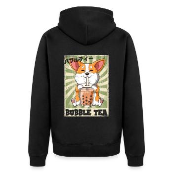 Boba Tea Corgi Dog Bubble Tea - Unisex Premium Organic Zip Hoodie - black - Back - Nico (187cm)