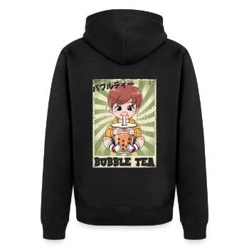 Boba Tea Junge Bubble Tea - Unisex Premium Bio Zip Hoodie - Schwarz - Hinten - Nico (187cm)