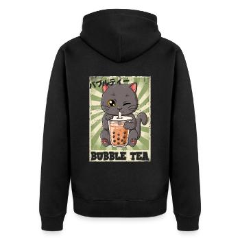 Boba Tea Katze Bubble Tea - Unisex Premium Bio Zip Hoodie - Schwarz - Hinten - Nico (187cm)