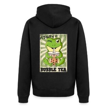 Boba Tea Frosch Bubble Tea - Unisex Premium Bio Zip Hoodie - Schwarz - Hinten - Nico (187cm)