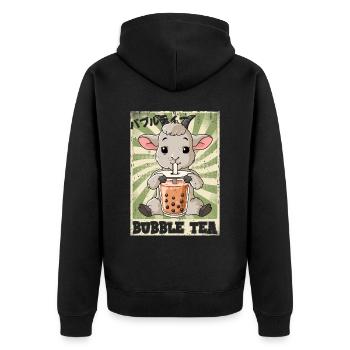 Boba Tea Ziege Bubble Tea - Unisex Premium Bio Zip Hoodie - Schwarz - Hinten - Nico (187cm)