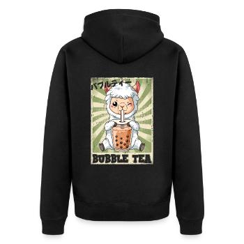 Boba Tea Lama Bubble Tea - Unisex Premium Bio Zip Hoodie - Schwarz - Hinten - Nico (187cm)