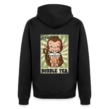 Boba Tea Affe Bubble Tea - Unisex Premium Bio Zip Hoodie - Schwarz - Hinten - Nico (187cm)