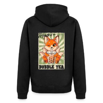 Boba Tea Kitsune Bubble Tea - Unisex Premium Bio Zip Hoodie - Schwarz - Hinten - Nico (187cm)