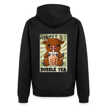 Boba Tea Ochse Bubble Tea - Unisex Premium Bio Zip Hoodie - Schwarz - Hinten - Nico (187cm)