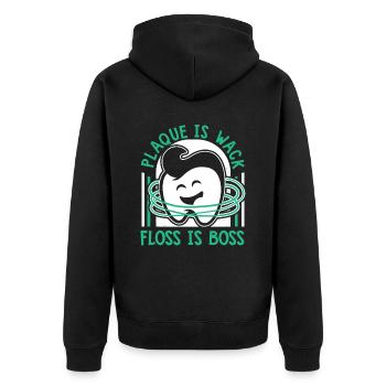 Plaque Is Wack Dentallabor - Unisex Premium Bio Zip Hoodie - Schwarz - Hinten - Nico (187cm)