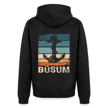 Büsumer Sprüche Büsum - Unisex Premium Bio Zip Hoodie - Schwarz - Hinten - Nico (187cm)