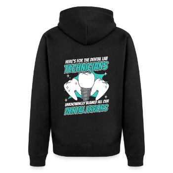 All Our Dental Errors Dental Laboratory Dental Laboratory - Unisex Premium Organic Zip Hoodie - black - Back - Nico (187cm)