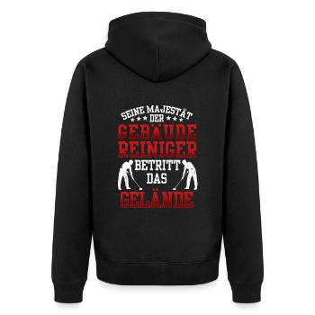 Gebäudereiniger betritt Gelände Fensterputzer - Unisex Premium Bio Zip Hoodie - Schwarz - Hinten - Nico (187cm)
