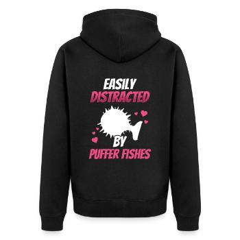 Distrait par le poisson-globe Poisson-globe géant - Veste à capuche bio Premium Unisexe - noir - Dos - Nico (187cm)