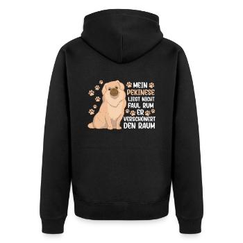 Mein Pekinese ist nicht faul Peking-Palasthund - Unisex Premium Bio Zip Hoodie - Schwarz - Hinten - Nico (187cm)