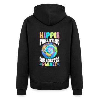 Hippie Parenting For A Better Planet Tie Dye - Unisex Premium Bio Zip Hoodie - Schwarz - Hinten - Nico (187cm)