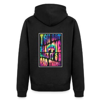 Hippie Kostüm Tie Dye Hippie Spruch - Unisex Premium Bio Zip Hoodie - Schwarz - Hinten - Nico (187cm)