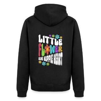 Kleine Blume - Großes Hippie Herz - Hippie Kostüm - Unisex Premium Bio Zip Hoodie - Schwarz - Hinten - Nico (187cm)