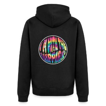 I'm With The Hippies - Hippie-Kostüm Tie Dye - Unisex Premium Bio Zip Hoodie - Schwarz - Hinten - Nico (187cm)