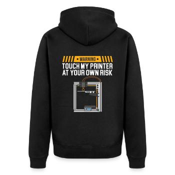 Warnung: Berühren Sie meinen Drucker auf eigene Ge - Unisex Premium Bio Zip Hoodie - Schwarz - Hinten - Nico (187cm)