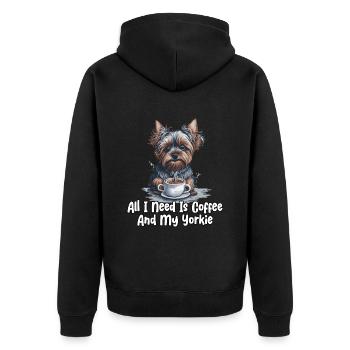 All I Need Is Coffee And My Yorkie - Unisex Premium Bio Zip Hoodie - Schwarz - Hinten - Nico (187cm)