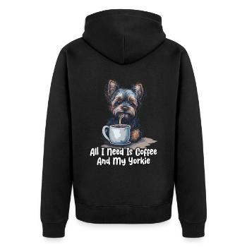 All I Need Is Coffee And My Yorkie - Unisex Premium Bio Zip Hoodie - Schwarz - Hinten - Nico (187cm)