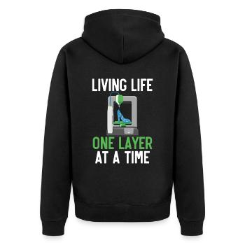Das Leben eine Schicht nach der anderen Machinist - Unisex Premium Bio Zip Hoodie - Schwarz - Hinten - Nico (187cm)