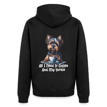 All I Need Is Coffee And My Yorkie - Unisex Premium Bio Zip Hoodie - Schwarz - Hinten - Nico (187cm)