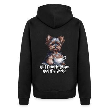 All I Need Is Coffee And My Yorkie - Unisex Premium Bio Zip Hoodie - Schwarz - Hinten - Nico (187cm)