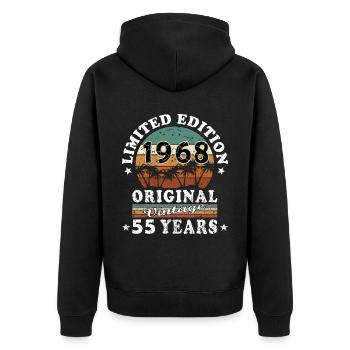 55. Geburtstag Juni Jahrgang 1968 Geschenkidee - Unisex Premium Bio Zip Hoodie - Schwarz - Hinten - Nico (187cm)
