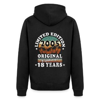 18e anniversaire 2005 Né 18 ans - Veste à capuche bio Premium Unisexe - noir - Dos - Nico (187cm)