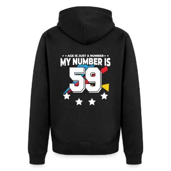 Alter Ist Nur Eine Zahl – 59. Geburtstag - Unisex Premium Bio Zip Hoodie - Schwarz - Hinten - Nico (187cm)