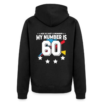 L’âge n’est qu’un chiffre - 60e anniversaire - Veste à capuche bio Premium Unisexe - noir - Dos - Nico (187cm)