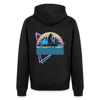 Photography is therapy photographer - Unisex Premium Organic Zip Hoodie - black - Back - Nico (187cm)