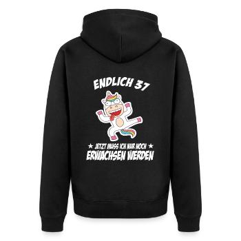 37 Geburtstag Positive Sprüche Zum 37 geburtstag - Unisex Premium Bio Zip Hoodie - Schwarz - Hinten - Nico (187cm)