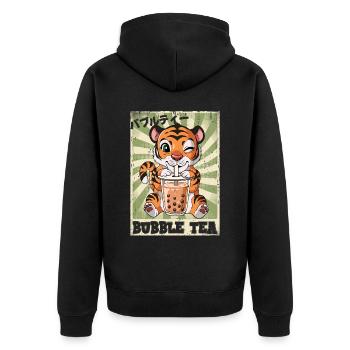 Boba Tea Tiger Bubble Tea - Unisex Premium Bio Zip Hoodie - Schwarz - Hinten - Nico (187cm)