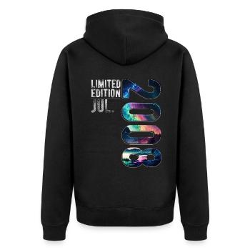 Limited Edition 2008 Juli Geburtstag Nordlichter - Unisex Premium Bio Zip Hoodie - Schwarz - Hinten - Nico (187cm)