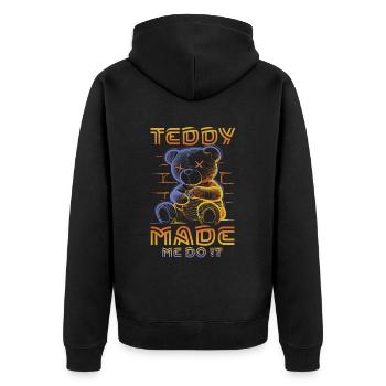 Teddy Hat Mich Dazu Gebracht - Unisex Premium Bio Zip Hoodie - Schwarz - Hinten - Nico (187cm)