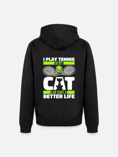 Tennis Cat - Unisex Premium Organic Zip Hoodie - black