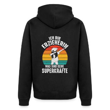 Erzieherin Erzieher Kindergarten Kindergärtnerin - Unisex Premium Bio Zip Hoodie - Schwarz - Hinten - Nico (187cm)