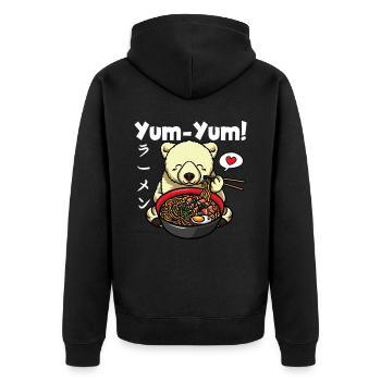 Yum Yum Japan Anime Ramen Nudel Eisbär - Unisex Premium Bio Zip Hoodie - Schwarz - Hinten - Nico (187cm)